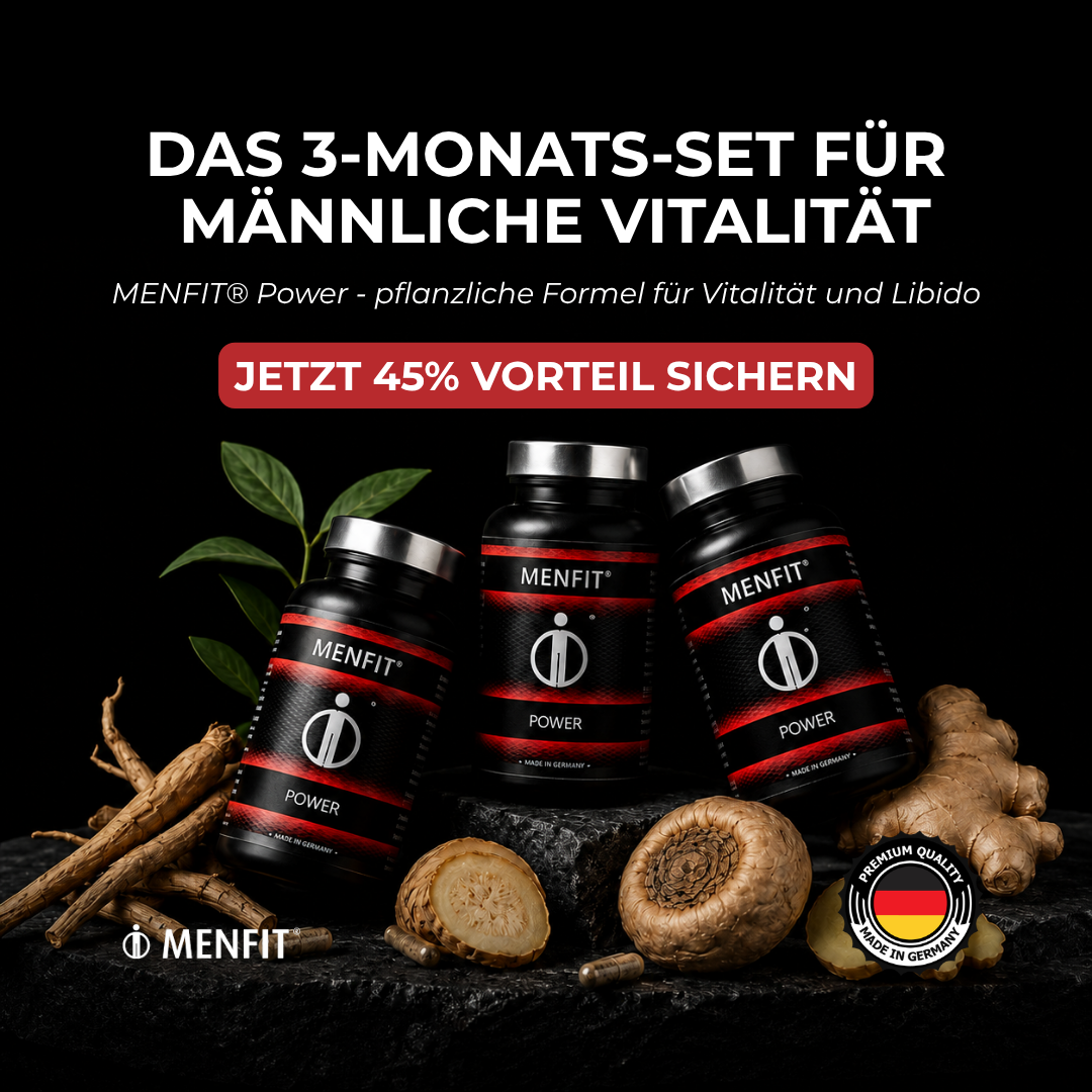 Bundle Value — "3-Monats-Set für männliche Vitalität." 45% Vorteil, Made in Germany, ginseng roots.